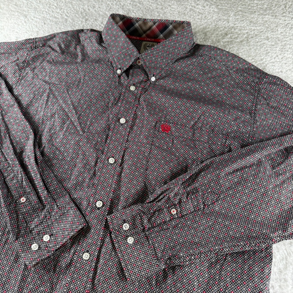 Cinch Shirt Mens L Brown Red Flip Cuff Western Button Rancher Cotton Rodeo Dress